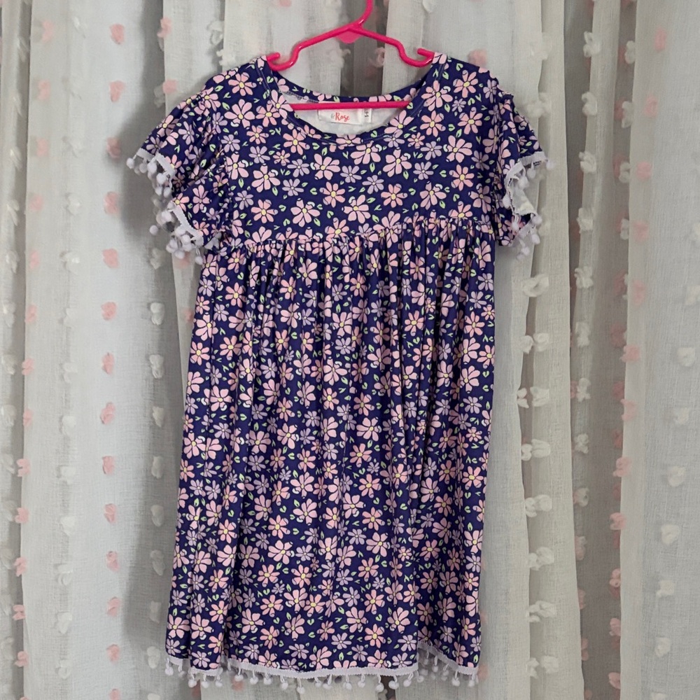 Floral Kids Casual Dress - Blue and Pink